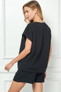 Quilted Short Sleeve Top- Black
