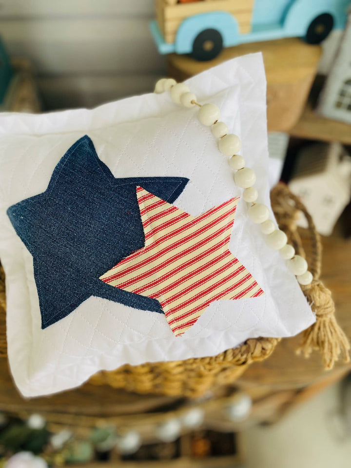 Handmade Patriotic  Pillow Upcycled Jeans Star 4th of July