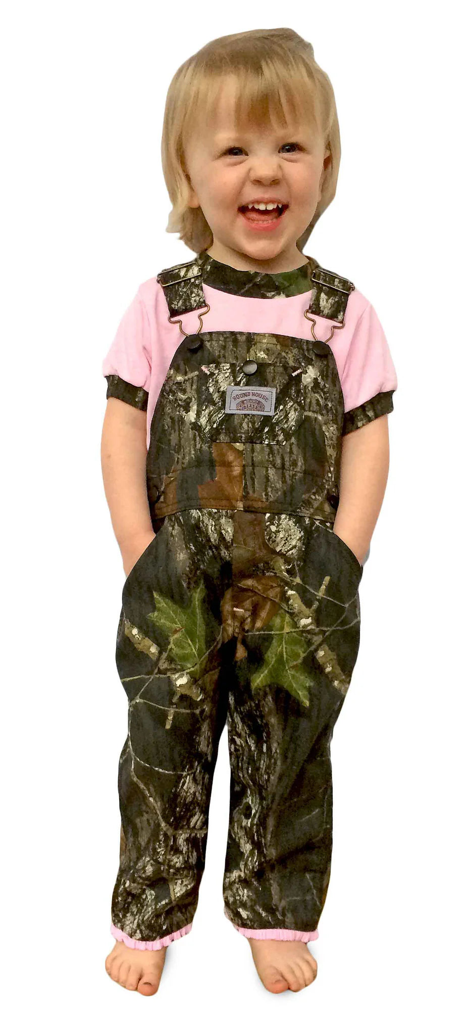 Round House Kids Made in USA Girl's Pink Ruffle Camo Bib Overall