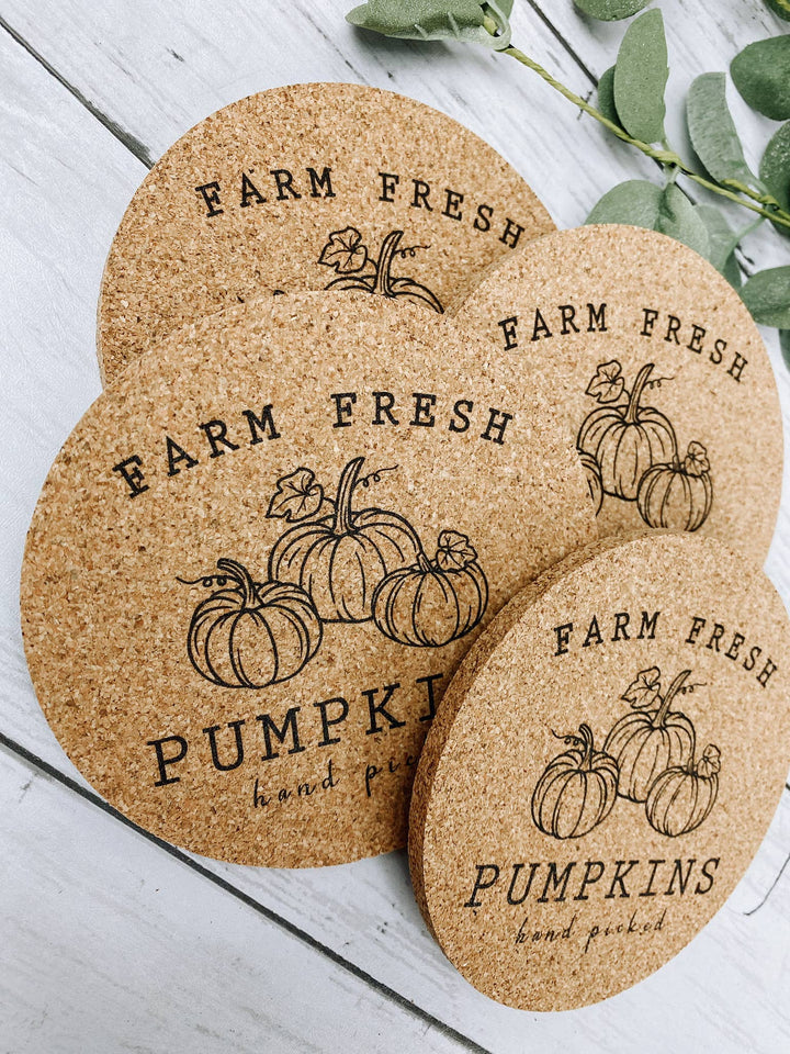Farm Fresh Pumpkins Fall Cork Coasters