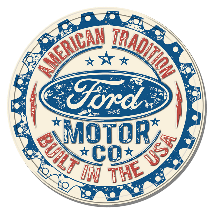 ROUND - FORD - Built in USA Tin Sign