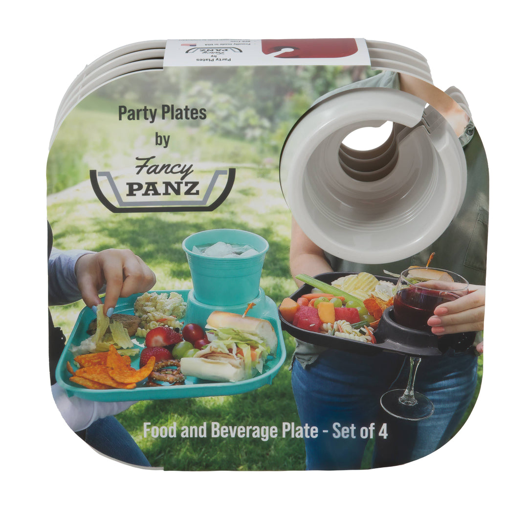 Reusable Party Plates w/ Stemware Holder - Set of 4 - White