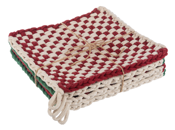Cotton Crochet Christmas Check Pot Holder (Each One Will Vary) (4 pc. set)