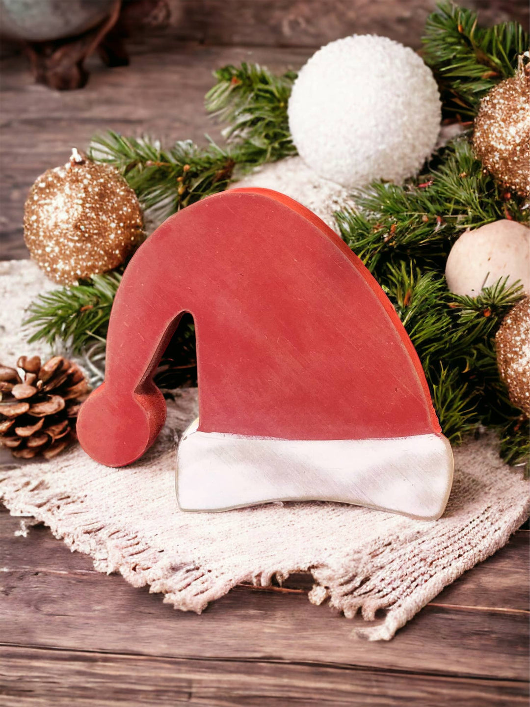 Primitive Wood Santa Hat Shelf Sitter