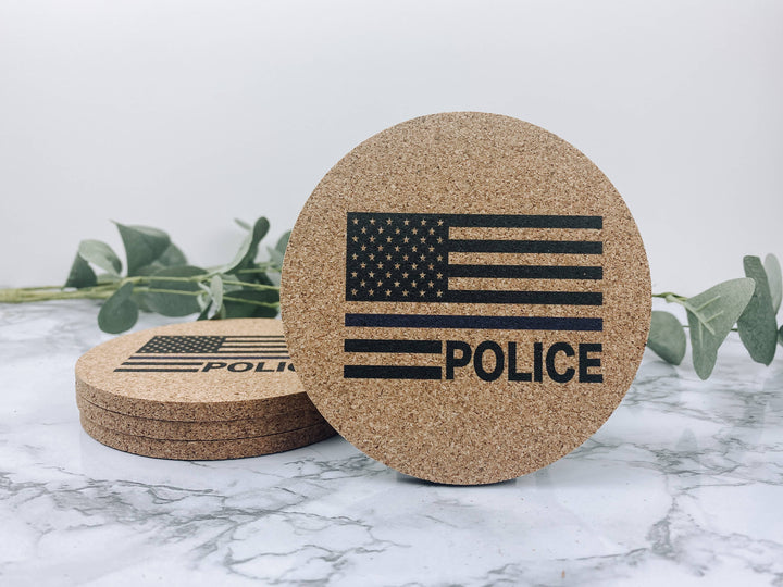Police With USA Flag Cork Coasters