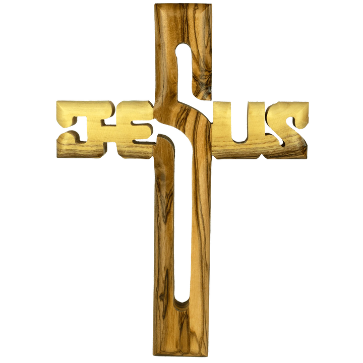 Olive Wood Wall Cross Jesus Cut Out