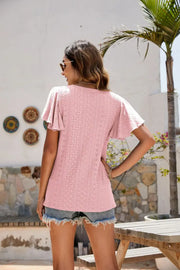Pointelle Flutter Sleeve Knit Top