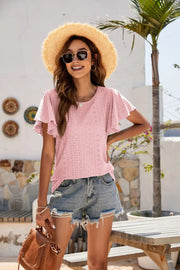 Pointelle Flutter Sleeve Knit Top