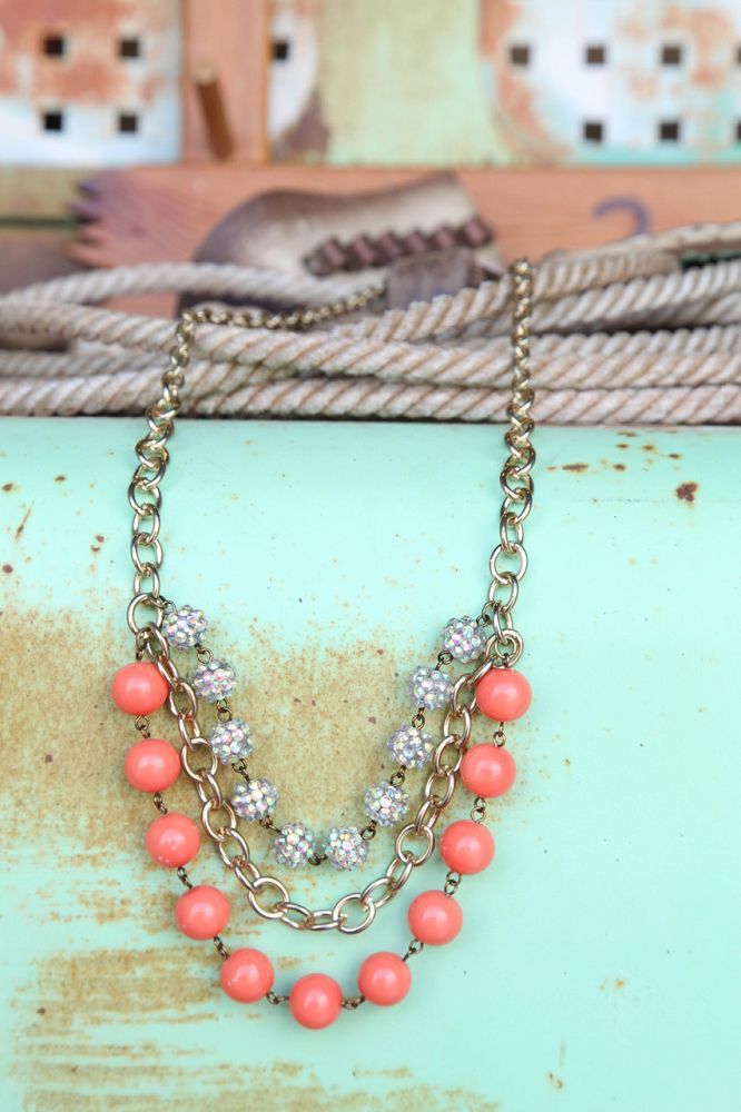 Pink Panache Necklace - Coral Beads & Crystals - Gold