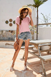 Pointelle Flutter Sleeve Knit Top