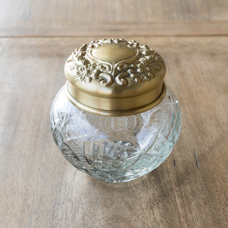 Antique Brass & Glass Pot Belly Jar