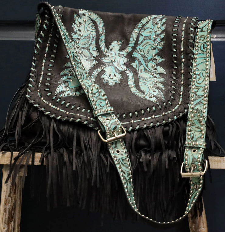 Juan Antonio Cross Body - Nubuck w/ Eagle Design - Rosal Turquoise