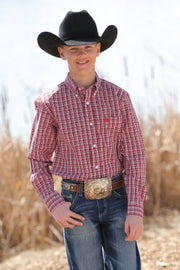 Cinch Boy's Long Sleeve Shirt - Red