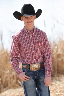 Cinch Boy's Long Sleeve Shirt - Red