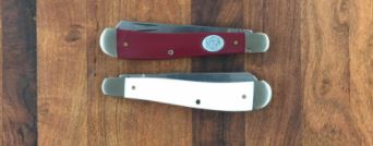 Knife - Maroon and White Trapper - 3-7/8" - Moore Maker