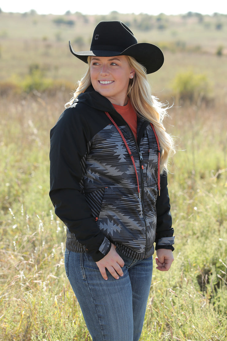 Womens Cinch Southwestern Stripe Ski Coat - Black