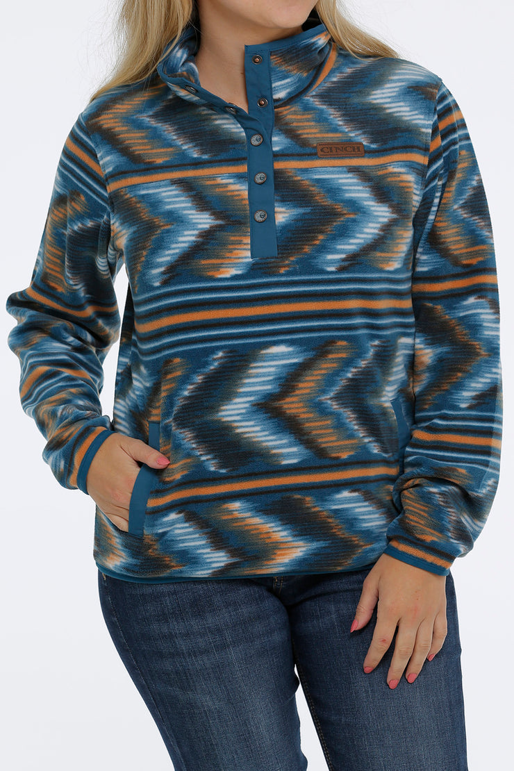 Cinch Women's Aztec Print Polar Fleece Pullover - Teal