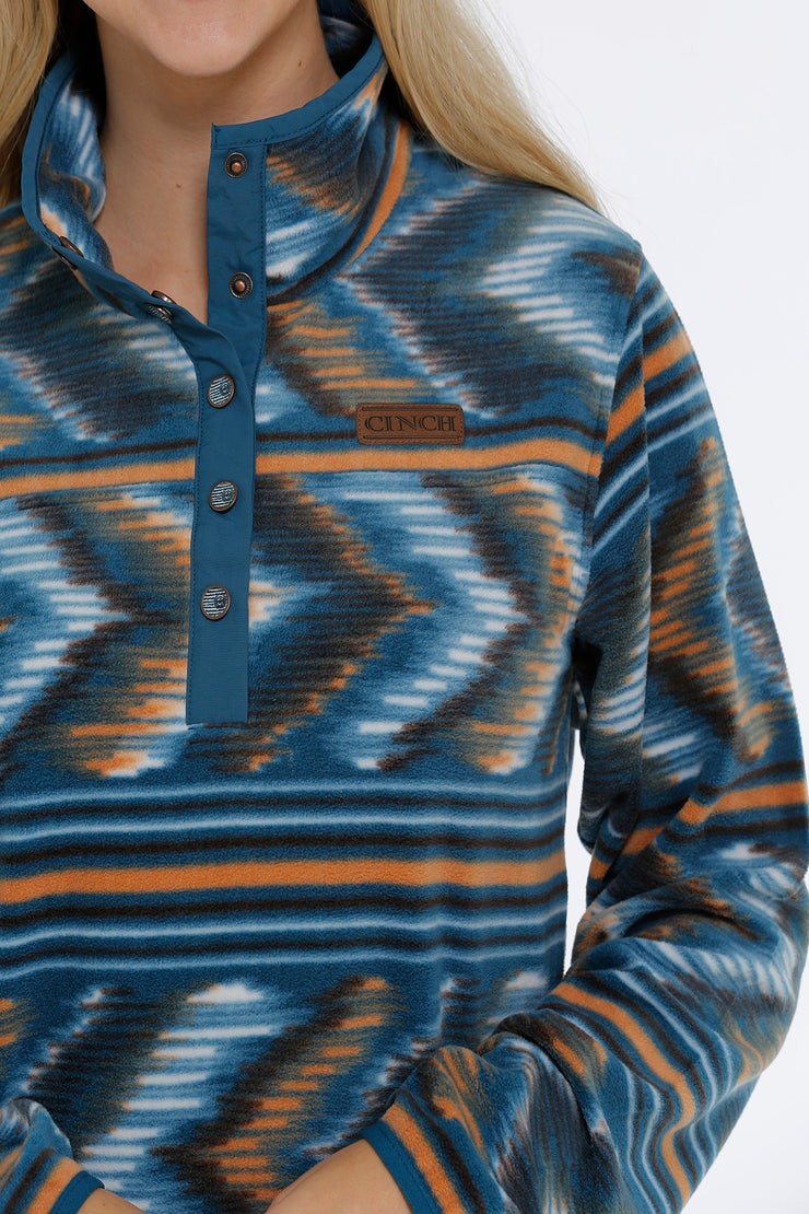 Cinch Women's Aztec Print Polar Fleece Pullover - Teal