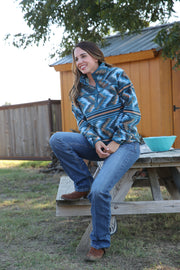Cinch Women's Aztec Print Polar Fleece Pullover - Teal