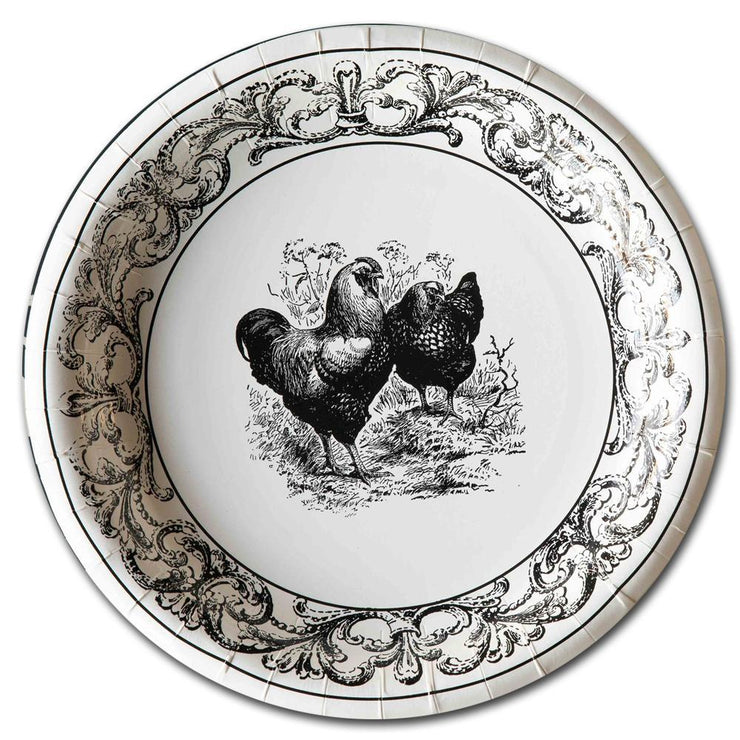 Paper Dinner Plates, B&W Rooster