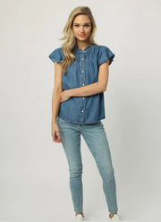 Dear John Stephany Short Sleeve Top-Imperial Blue