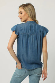 Dear John Stephany Short Sleeve Top-Imperial Blue