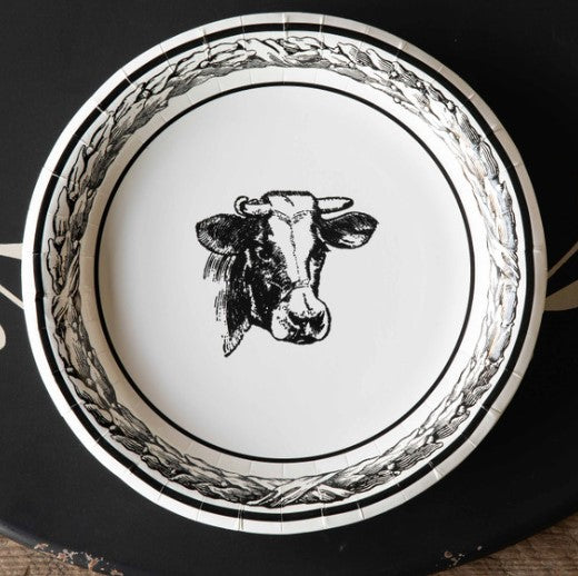 Paper Dinner Plates, B&W Cow