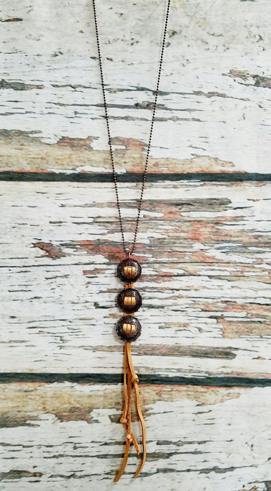 Turquoise Haven Necklace - 3 Concho w/ Tassel - Leather