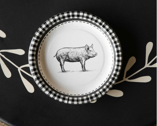 Paper Dessert Plates, B&W Pig