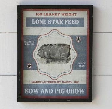 Framed Feedsack Pig Chow