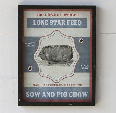 Framed Feedsack Pig Chow