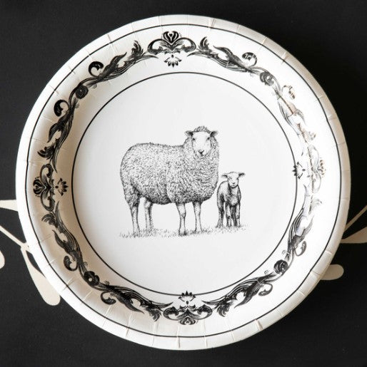 Paper Dinner Plates, B&W Sheep